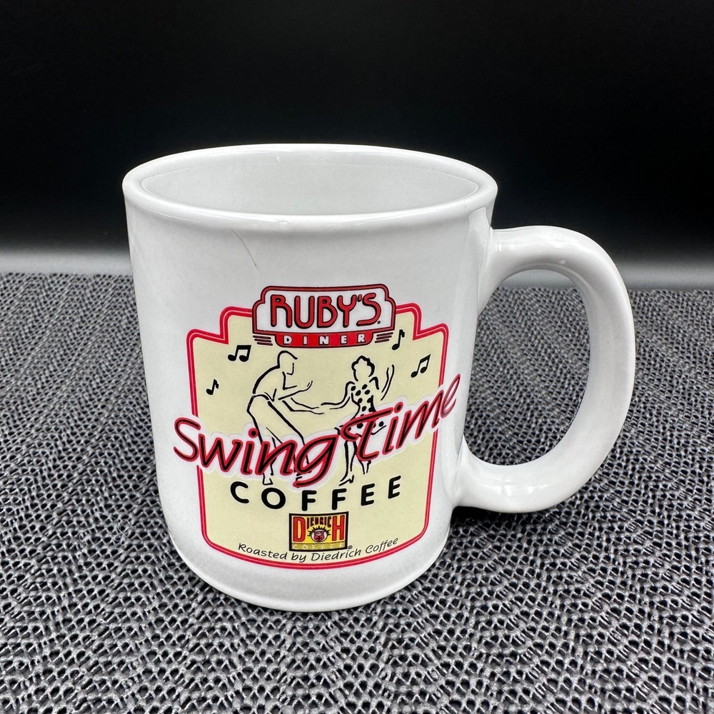 Ruby's Diner Swing Time Coffee Mug Rego Fine Porcelain Retro White 3.75in